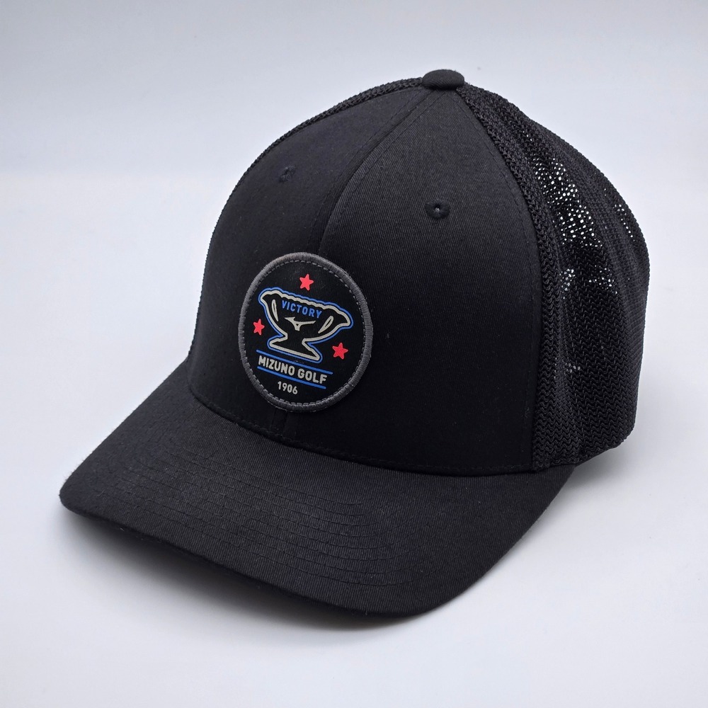 Mizuno Golf Trucker Hat Mens OSFA Black Victory 1906 Patch Snapback Mesh Cap